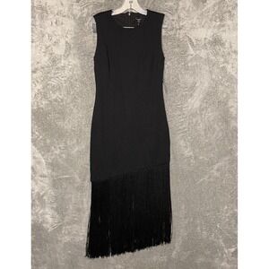 Express Women Little Black Dress Classic Sleeveless Sheath Fringe Maxi Dress S